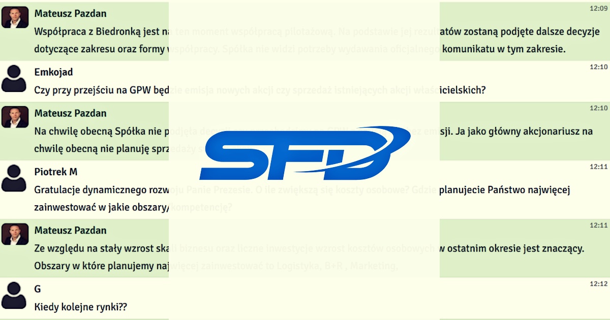 Relacja Czatu Z Prezesem Zarz Du Sfd Na G Wny Rynek Gpw Planujemy